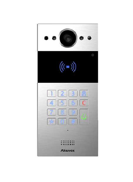 Akuvox - Portier vidéo IP R20K - 1 sonnette avec lecteur de badge RFID et clavier numérique, version encastrée