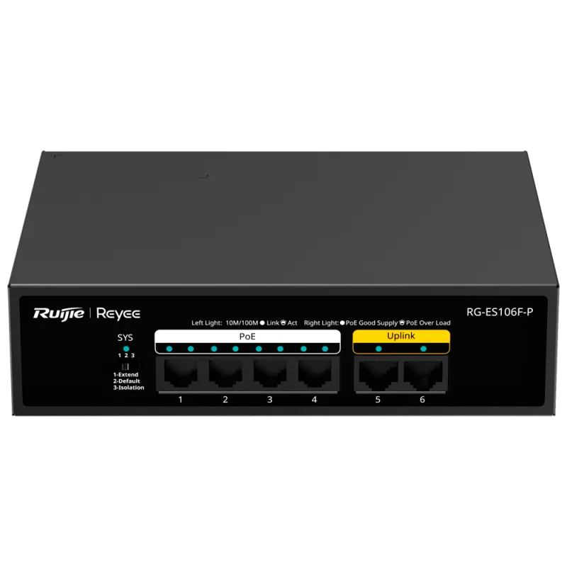 Reyee - 6-Port 10/100Mbps 54W PoE+ Switch RG-ES106F-P