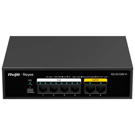 Reyee - 6-Port 10/100Mbps 54W PoE+ Switch RG-ES106F-P