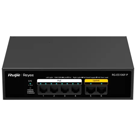 Reyee - Switch PoE+ 6 ports 10/100Mbps 54W RG-ES106F-P
