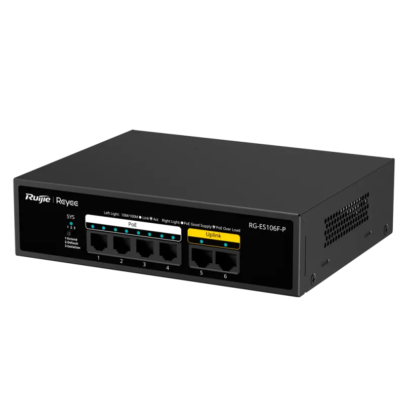 Reyee - 6-Port 10/100Mbps 54W PoE+ Switch RG-ES106F-P