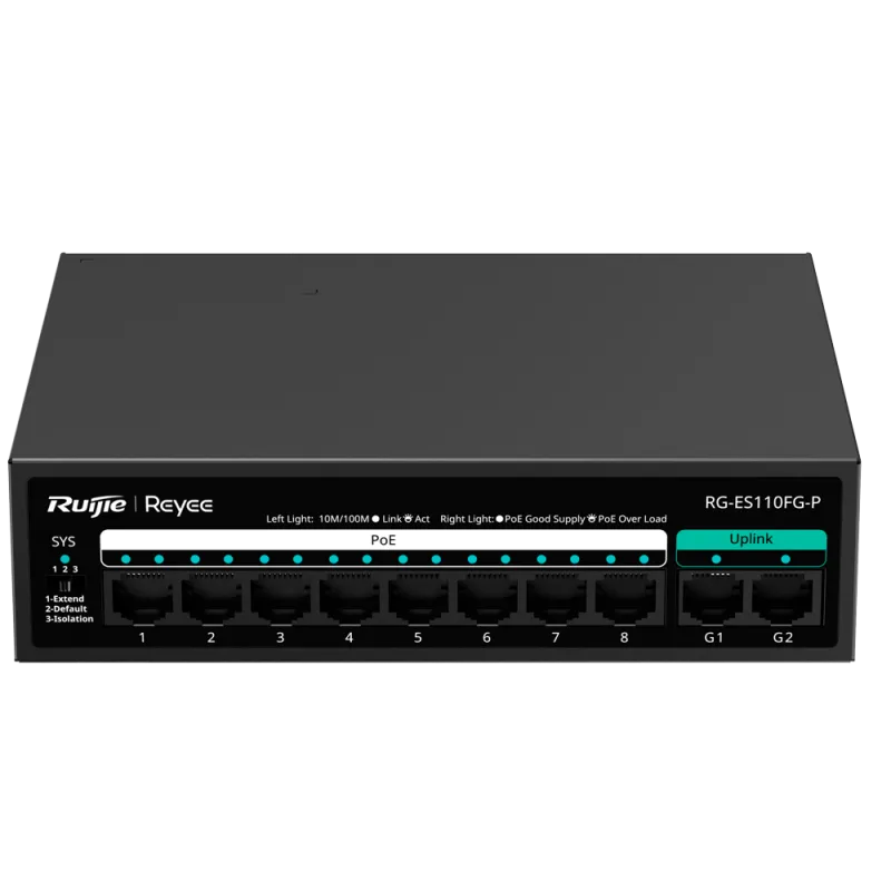 Reyee - Switch PoE+ a 8 Porte 10/100Mbps + 2 Porte Gigabit RG-ES110FG-P