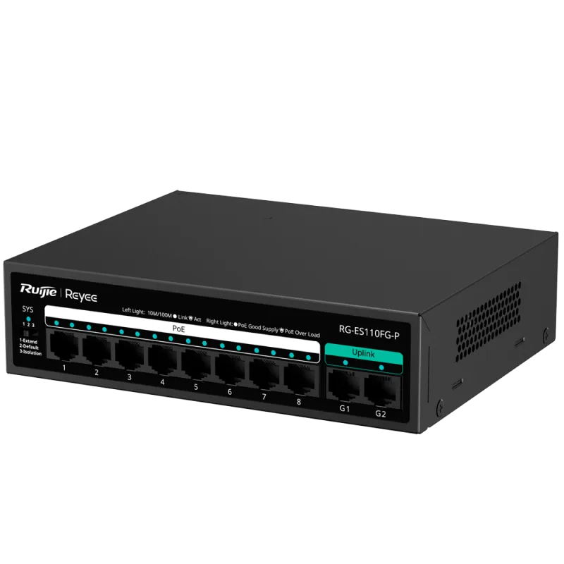Reyee - Switch PoE+ a 8 Porte 10/100Mbps + 2 Porte Gigabit RG-ES110FG-P