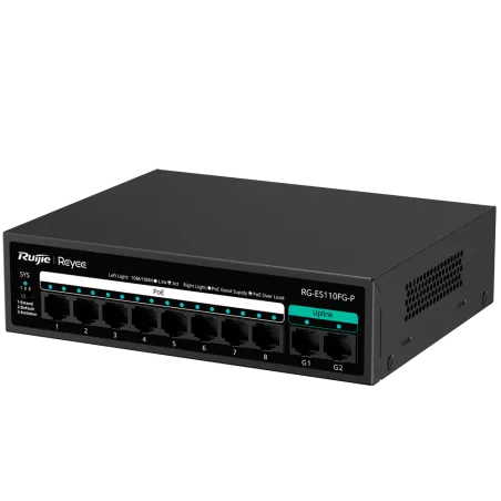 Reyee - 8-Port 10/100Mbps PoE+ Switch + 2 Gigabit Ports RG-ES110FG-P