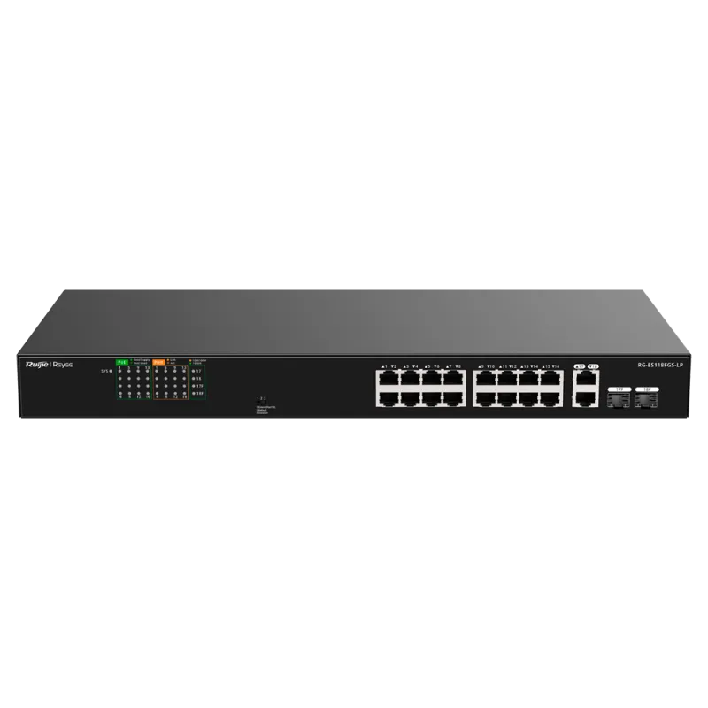 Reyee - Switch PoE+ 16 Porte 10/100Mbps + 2 Porte Gigabit Combo RG-ES118FGS-LP