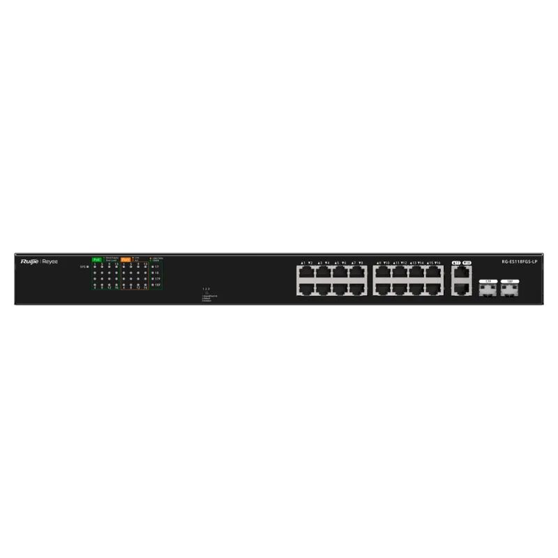 Reyee - Switch PoE+ 16 Porte 10/100Mbps + 2 Porte Gigabit Combo RG-ES118FGS-LP