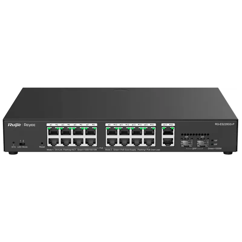 Reyee - Switch Gigabit gestibile a 18 porte + 2 SFP + 16 porte PoE+ 250W RG-ES220GS-P