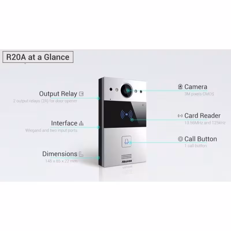 Akuvox - Videocitofono IP R20A -1 Pulsante di chiamata - RFID