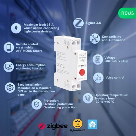 NOUS - Modulo Zigbee Rail DIN 16A