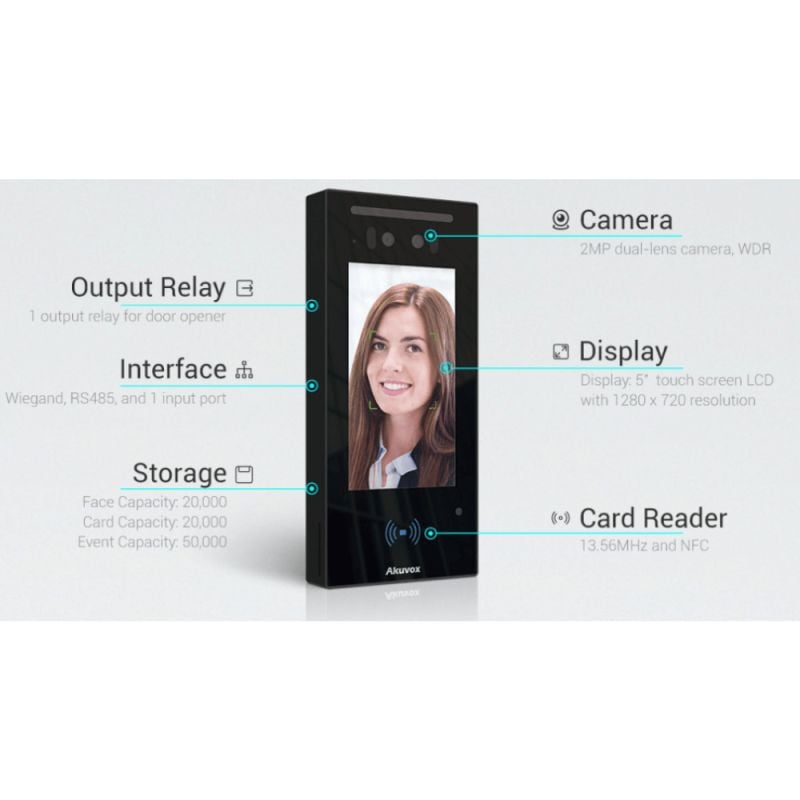 Akuvox - Video doorphone and access control E16C with facial recognition, touch screen, Bluetooth, RFID, QR Code