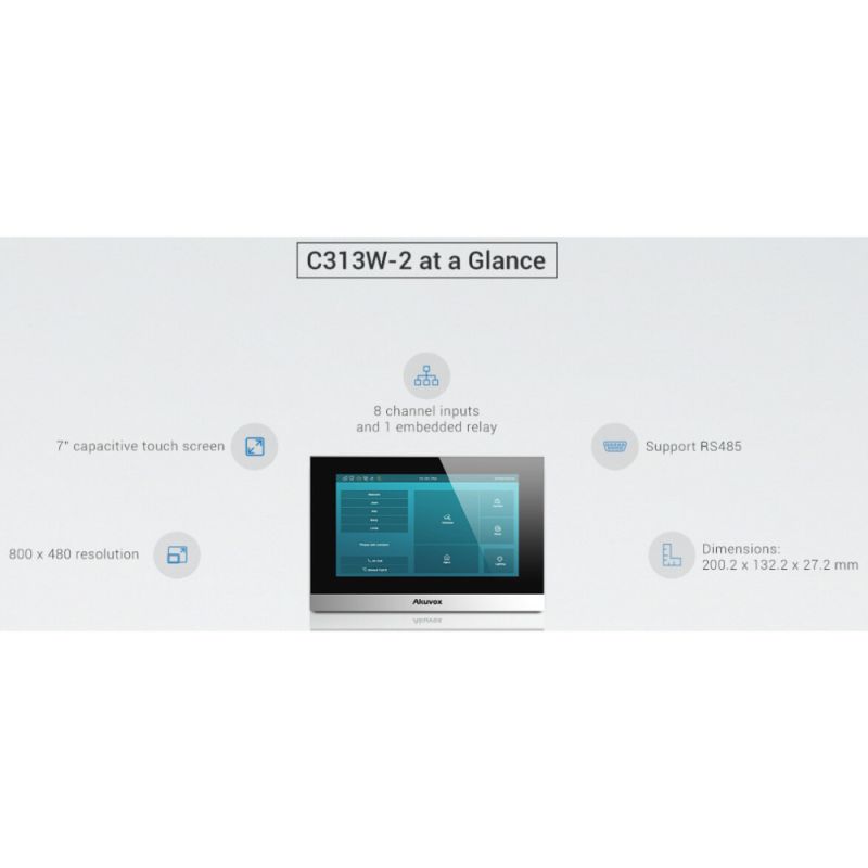 Akuvox - Console intérieure 2 fils SIP C313W-2 avec écran tactile 7", Wifi et Bluetooth (version linux)