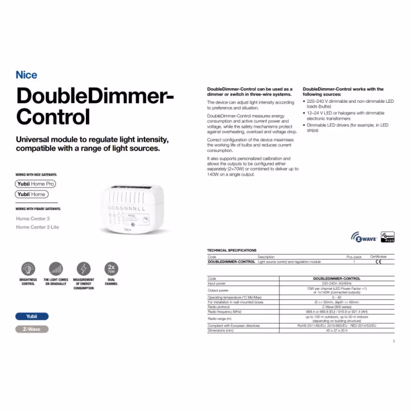 NICE DoubleDimmer-Control – Dimmer a doppio canale