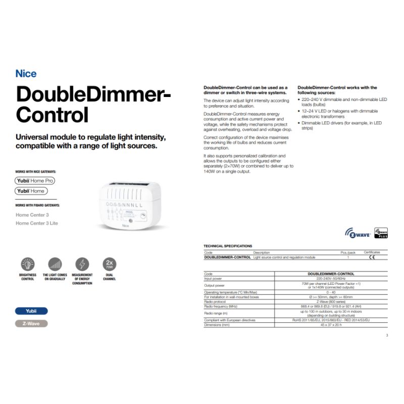 NICE DoubleDimmer-Control – Dual-channel dimmer