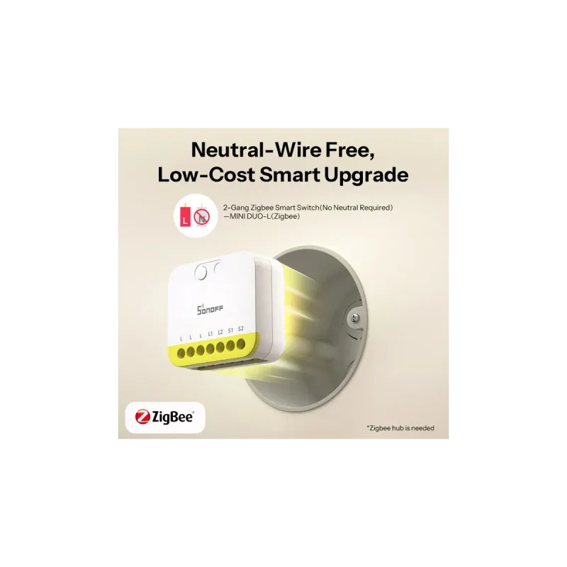 SONOFF MINI-ZB2GS-L - 2-Kanal Intelligenter Schalter Zigbee 3.0 Ohne Neutralleiter