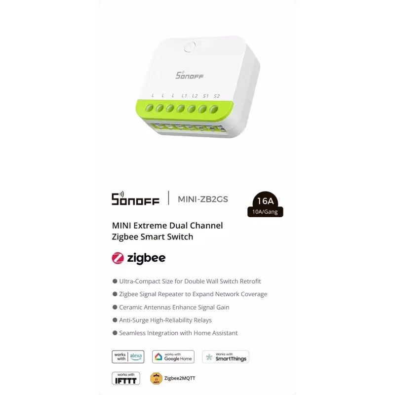 SONOFF MINI-ZB2GS MINI DUO - Interrupteur connecté double canal Zigbee 3.0 16A