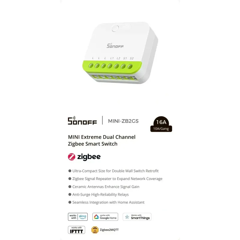 SONOFF MINI-ZB2GS MINI DUO - Zigbee 3.0 Dual Channel Smart Switch 16A