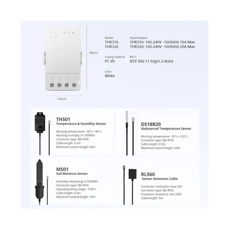 SONOFF THR316 - Interrupteur connecté température/humidité WiFi 16A