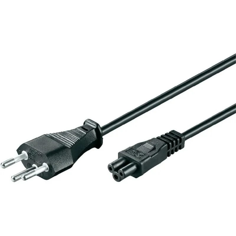 Computer power supply cable with Swiss male plug, black (Mickey Mouse plug)