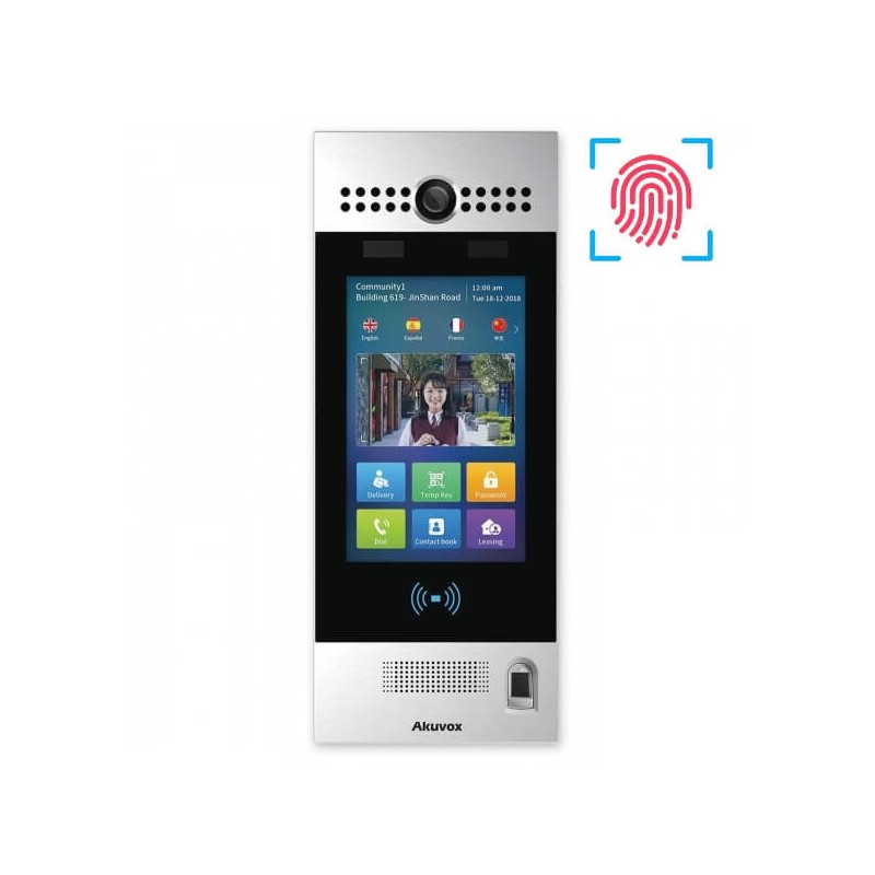 Akuvox - Videocitofono IP multi-tenant R29CT con lettore di impronte digitali, riconoscimento facciale, codice QR, BLE, touch sc