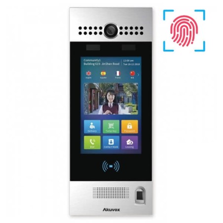 Akuvox - R29CT Multi-Tenant-IP-Video-Türsprechanlage mit Gesichtserkennung und Fingerabdruckssensor, QR-Code, BLE, 7"-Touchscree