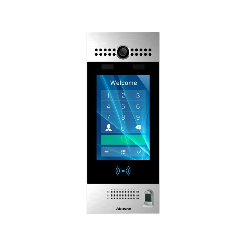 Akuvox - R29CT Multi-Tenant-IP-Video-Türsprechanlage mit Gesichtserkennung und Fingerabdruckssensor, QR-Code, BLE, 7"-Touchscree