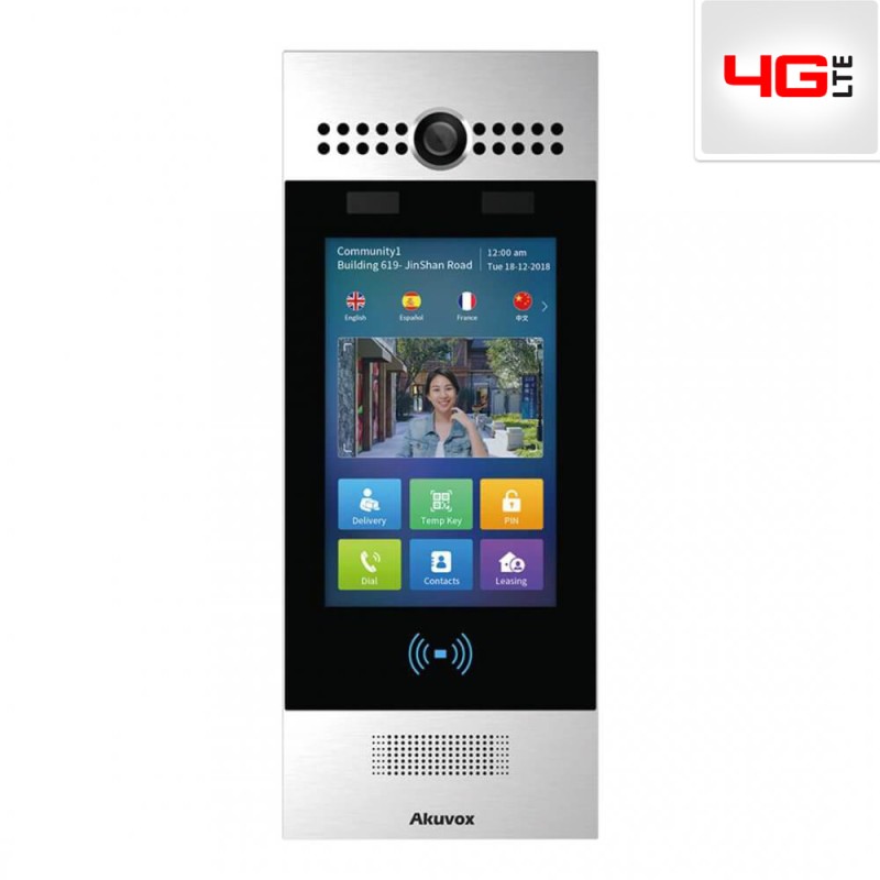 Akuvox - R29C Multi-Tenant-IP-Video-Türsprechanlage mit 4G LTE, Gesichtserkennung, QR-Code, BLE, 7"-Touchscreen.
