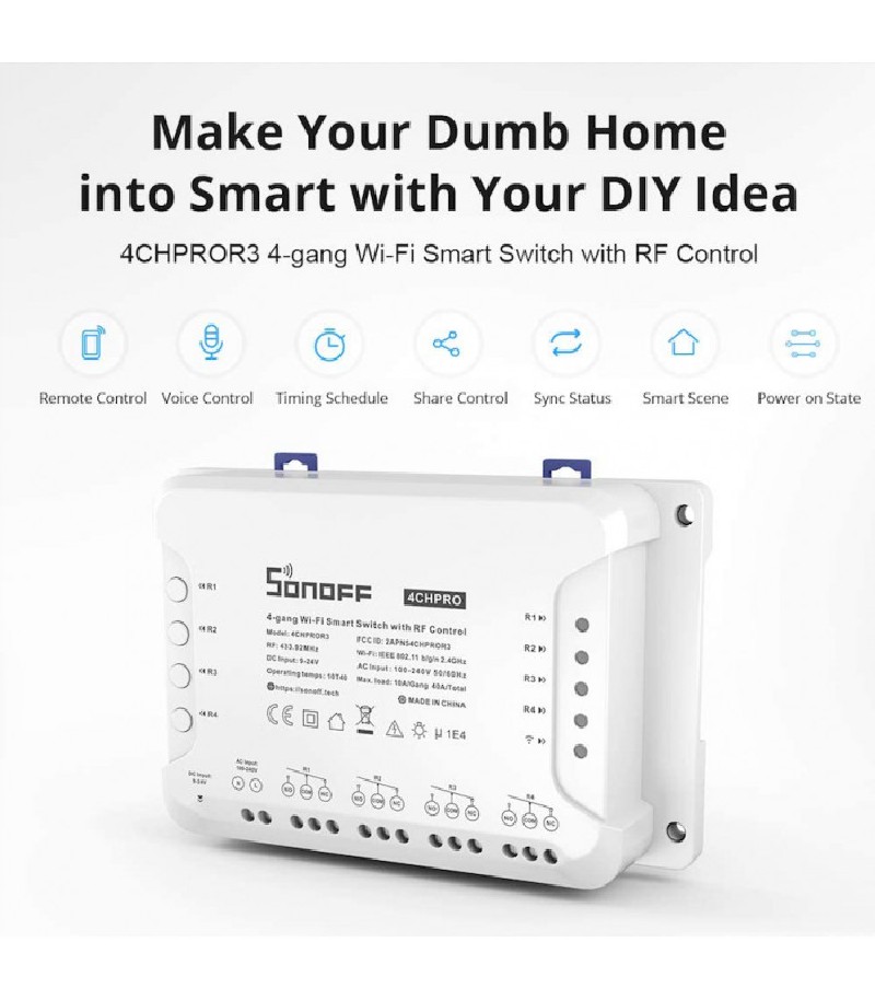 SONOFF - Commutateur Intelligent WIFI + 433MHz - 4 canaux