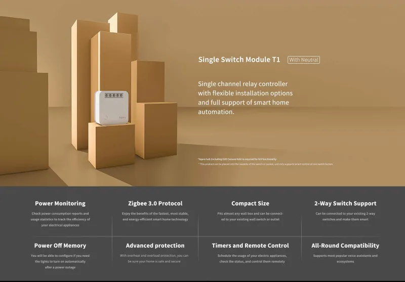 Aqara - Zigbee 3.0 Relais mit Neutralleiter (Aqara Single Switch Module T1 With Neutral)
