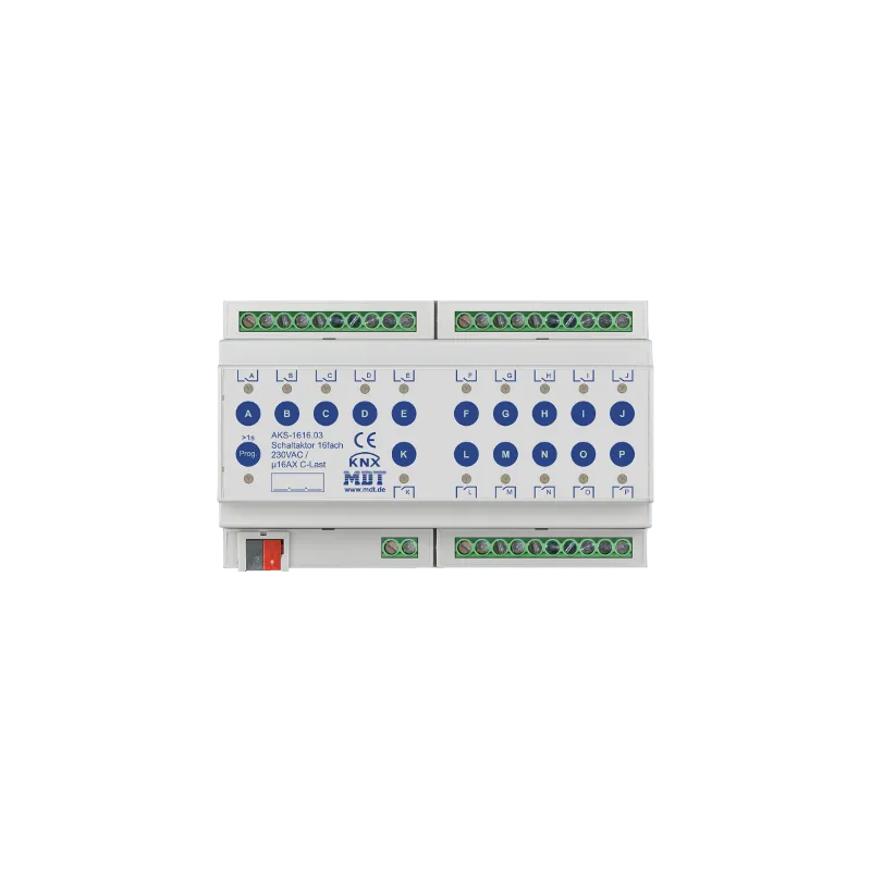 MDT - Actionneur de commutation 16 fois, 8SU MDRC, 230VAC, 16A, C-Load 140uF