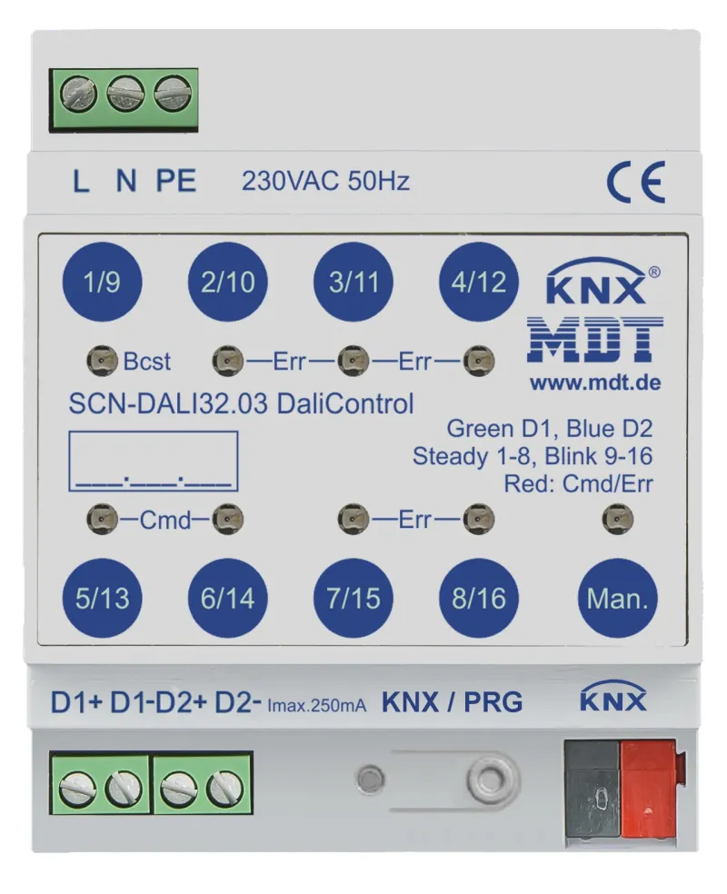 MDT - DaliControl Gateway with HSV control, 4SU MDRC, up to 128 ECG in 32 channels/light groups