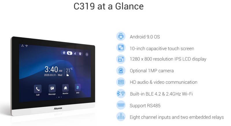 Akuvox - SIP indoor console with 7" touch screen, Wifi, Bluetooth, Android 9.0 (Akuvox X933W)