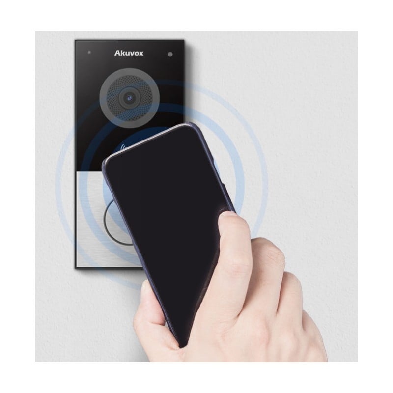Akuvox - Compact video door phone IP E12W - 1 doorbell with RFID and WiFi badge reader - surface mount