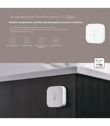 Aqara - Sensore di temperatura e umidità Zigbee 3.0 (Aqara Temperature and Humidity Sensor T1)