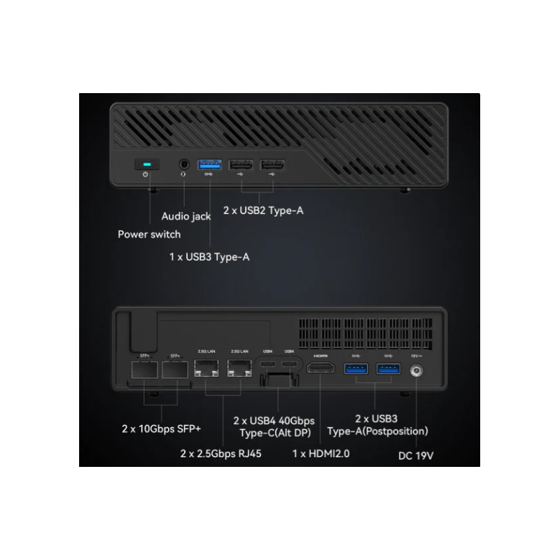 Minisforum - Mini PC MS-01 Barebone mit Intel Core i9-12900H,vPro Enterprise Support,2x10Gbps SFP+LAN/2x2.5G RJ45/2xUSB4/HDIM/16