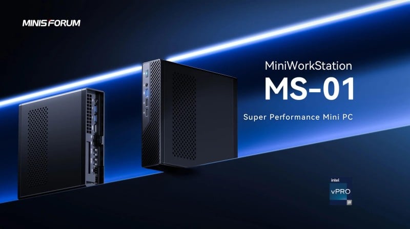 Minisforum - Mini PC MS-01 Barebone mit Intel Core i9-12900H,vPro Enterprise Support,2x10Gbps SFP+LAN/2x2.5G RJ45/2xUSB4/HDIM/16