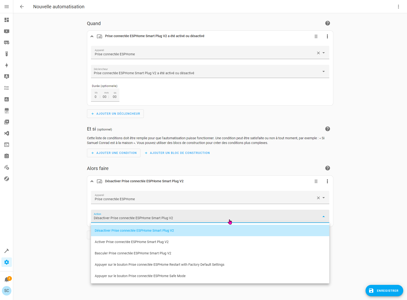 Actions disponibles pour les automatidsation